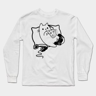 Gamer Cat Pizza Loading Game Paused Contour Long Sleeve T-Shirt